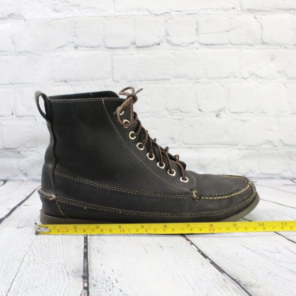 LL Bean Black Leather Lace-up Moc Toe Chukka Boots Size 7.5 M - Picture 8 of 9